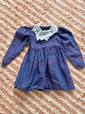 Purple Vintage-Style Long Sleeve Dress with White Lace Collar